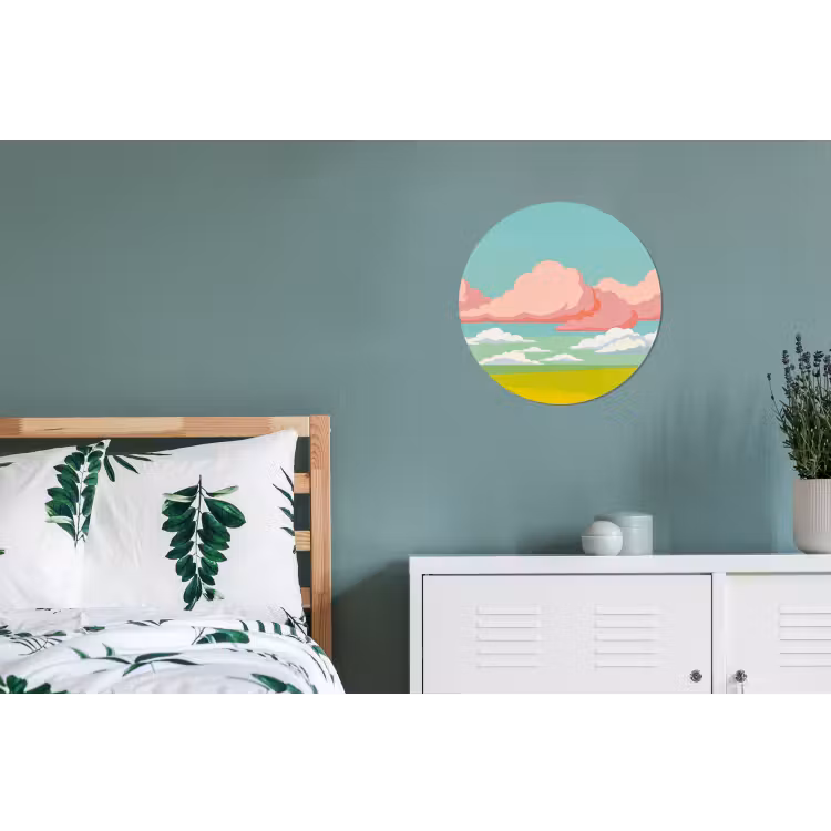 Wolken - Roze - Natuur - Modern - Pastel Wandcirkel aluminium klein -slaapkamer