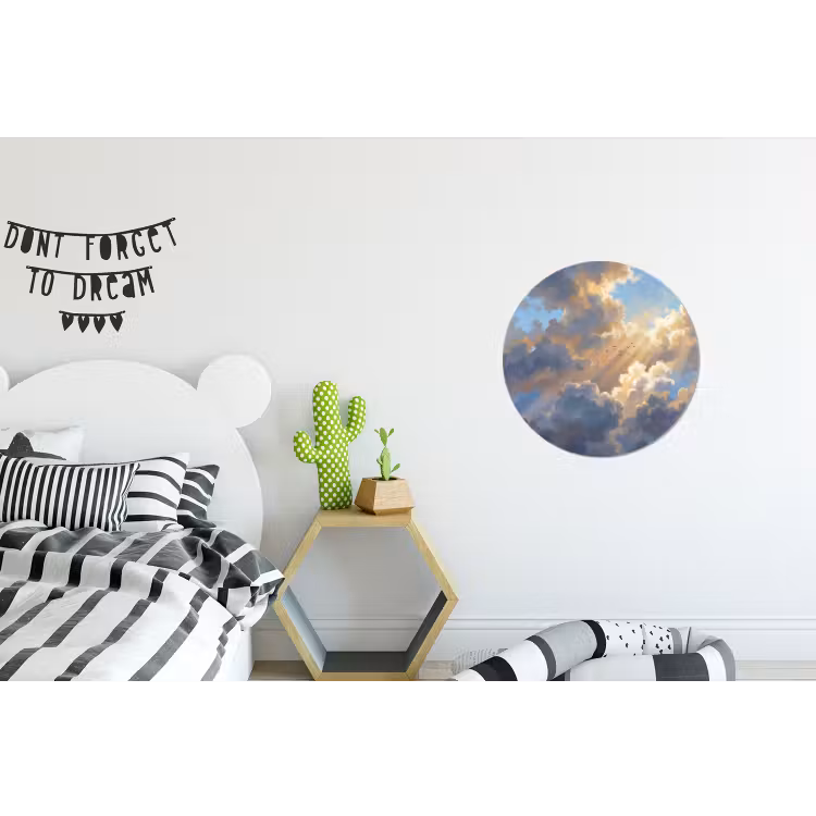 Wolken - Zonnestralen - Natuur - Abstract - Blauw Wandcirkel aluminium klein -kinderkamer