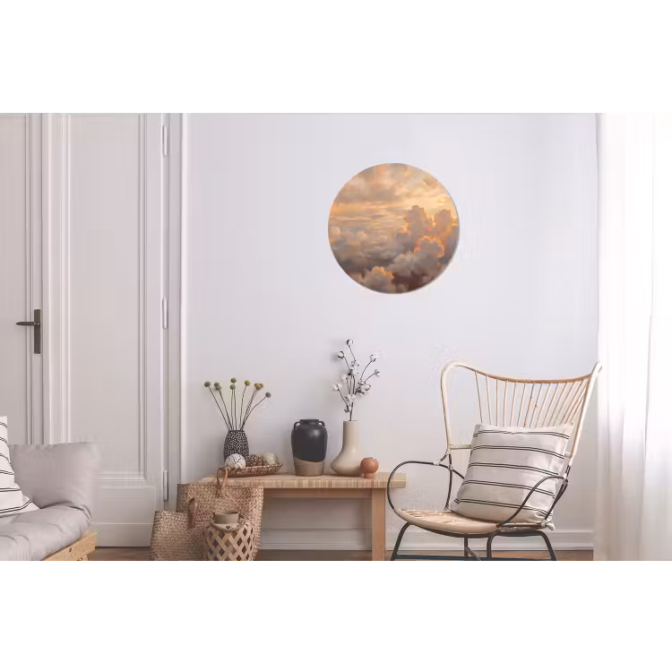 Wolken - Zonsondergang - Natuur - Abstract - Goud Wandcirkel aluminium klein -woonkamer