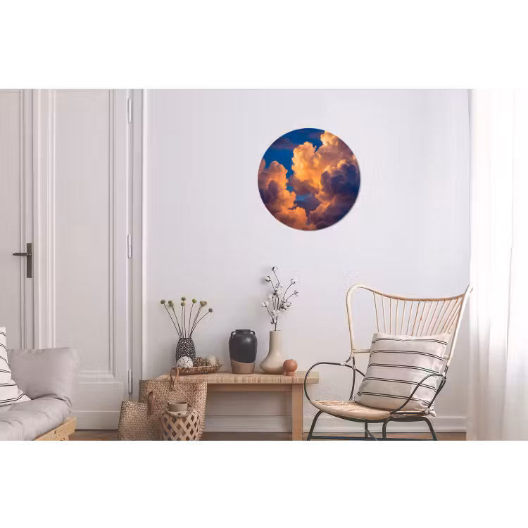 Wolken - Zonsondergang - Natuur - Oranje - Blauw Wandcirkel aluminium klein -woonkamer