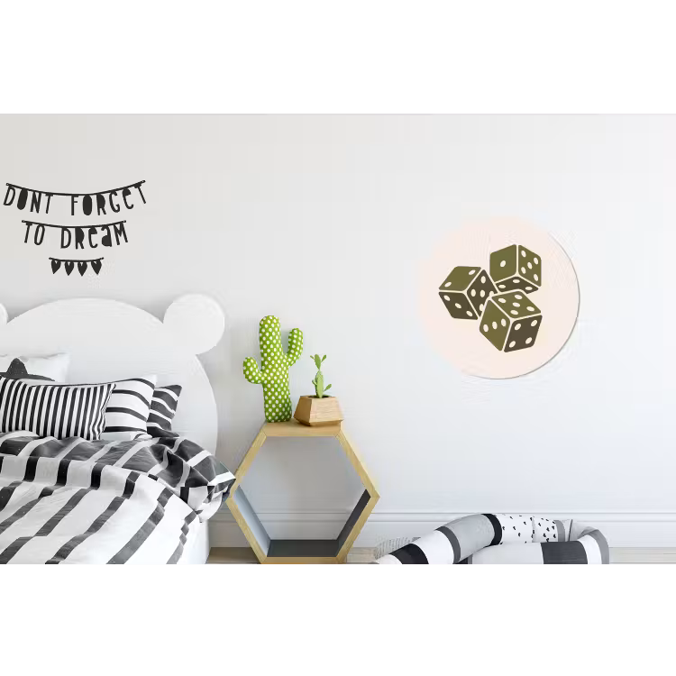 Dobbelsteen - Spel - Groen - Abstract Wandcirkel aluminium klein -kinderkamer