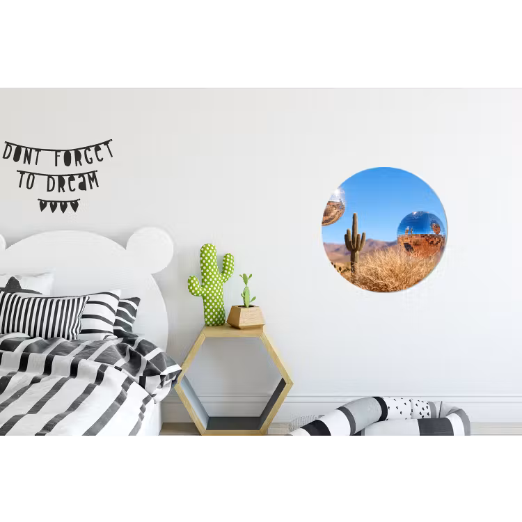 Alu-Dibond-Bild Rund - Wüste – Spiegelkugel – Kunst - Woestijn - Spiegelbal - Kunst Wandcirkel aluminium klein