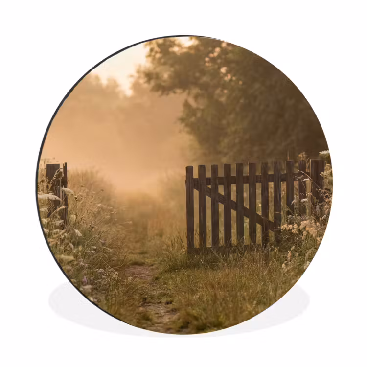 Hek - Natuur - Mist - Veld Wandcirkel aluminium klein -3d