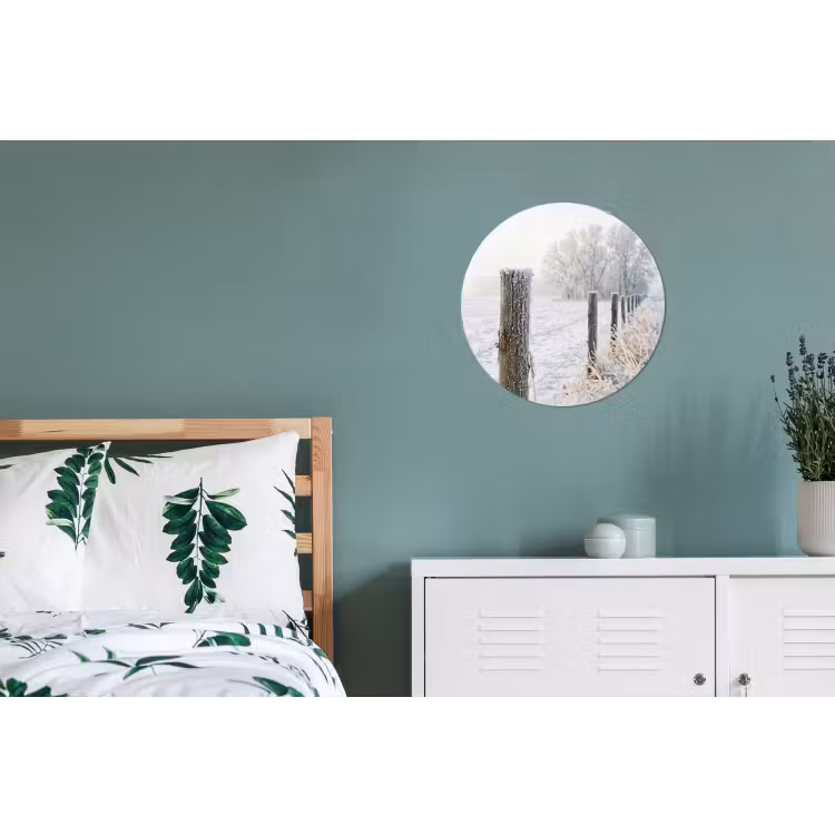 Hek - Sneeuw - Mist - Platteland - Nostalgisch Wandcirkel aluminium klein -slaapkamer