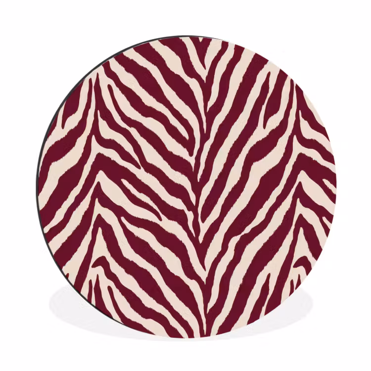 Zebra - Motief - Bordeaux - Rood Wandcirkel aluminium klein 190 -3d