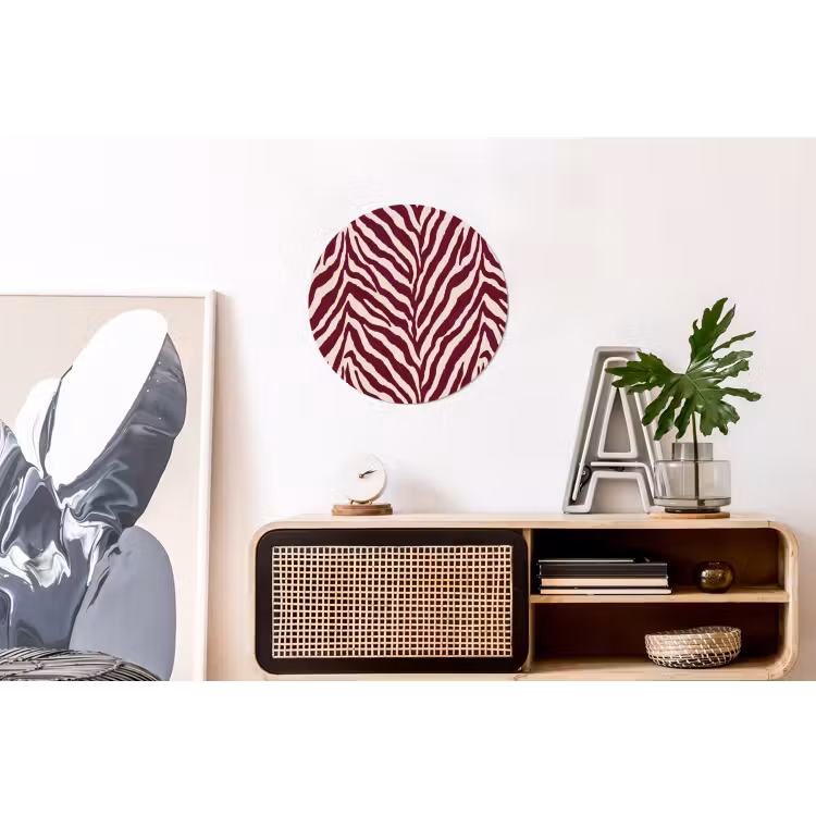Zebra - Motief - Bordeaux - Rood Wandcirkel aluminium klein 190 -kantoor