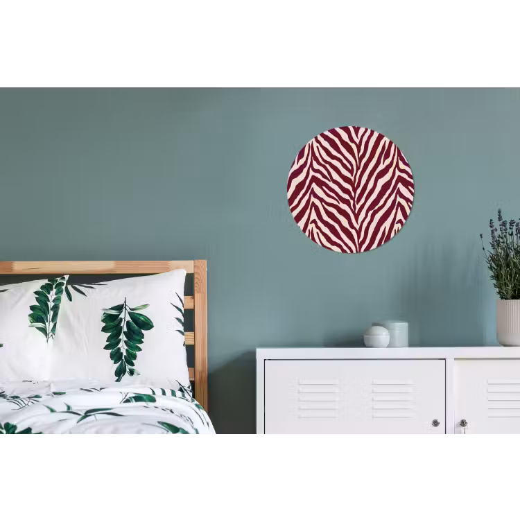 Zebra - Motief - Bordeaux - Rood Wandcirkel aluminium klein 190 -slaapkamer