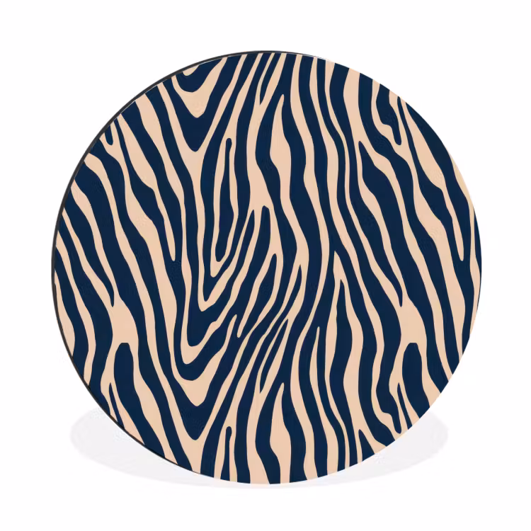 Zebra - Patroon - Blauw - Beige Wandcirkel aluminium klein 190 -3d