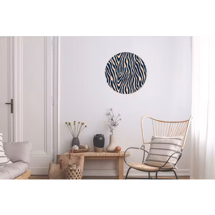 Zebra - Patroon - Blauw - Beige Wandcirkel aluminium klein 190 -woonkamer