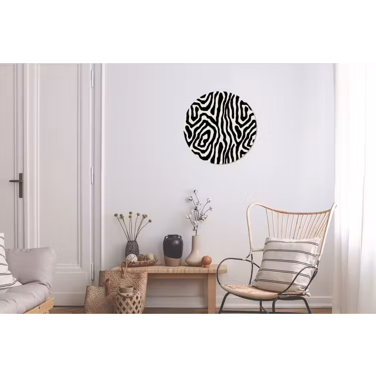 Zebra - Zwart - Abstract Wandcirkel aluminium klein 190 -woonkamer