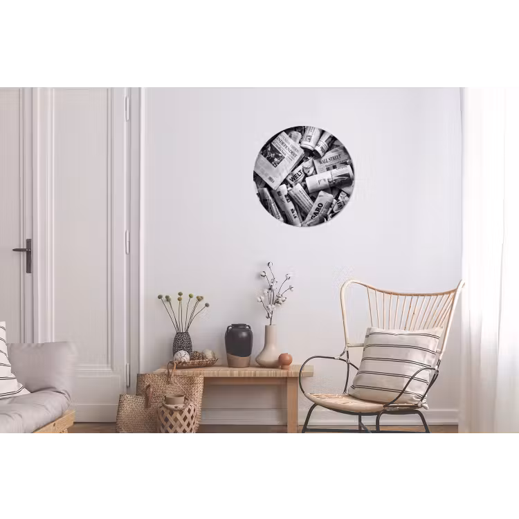 Krant - Stapel - Nieuws - Zwart-wit Wandcirkel aluminium klein -woonkamer