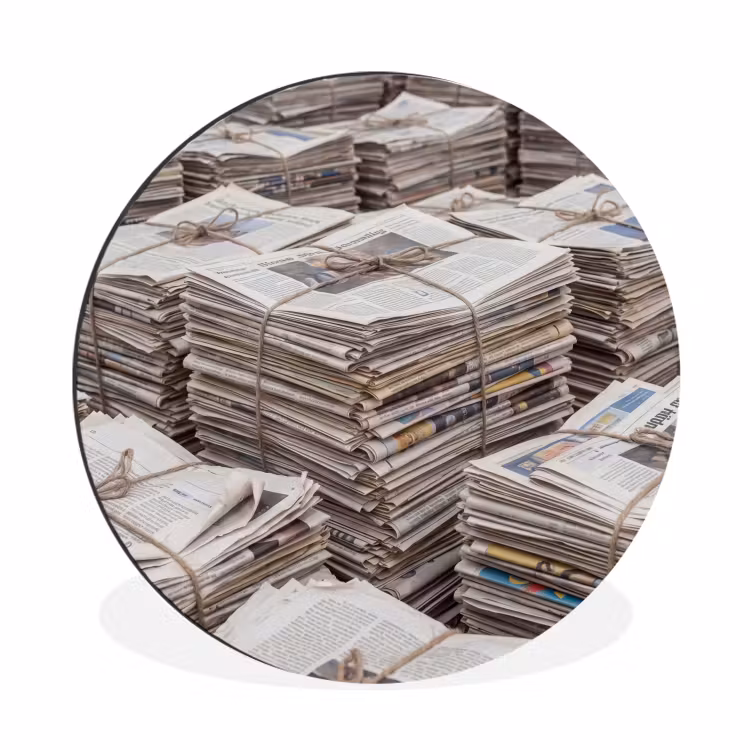 Kranten - Stapels - Touw - Informatie - Vintage Wandcirkel aluminium klein -3d