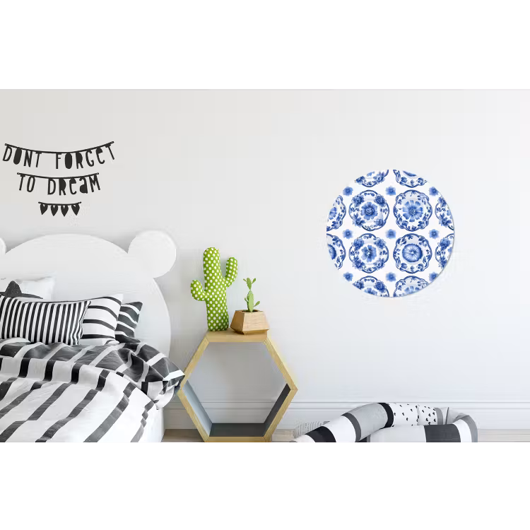 Sierborden - Bloemen - Blauw Wandcirkel aluminium klein 190 -kinderkamer