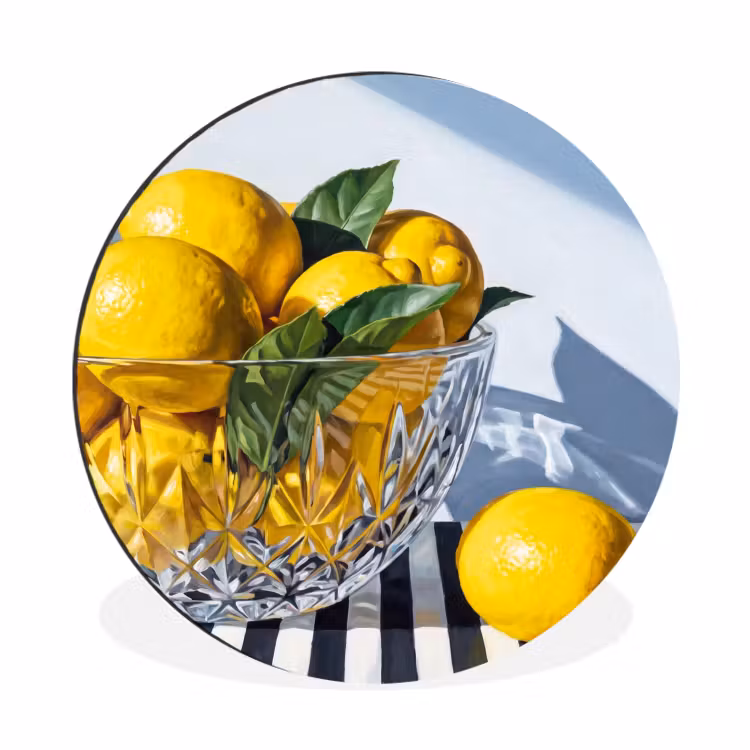Alu-Dibond-Bild Rund - Zitronen – Obst – Gelb - Citroenen - Fruit - Geel Wandcirkel aluminium klein