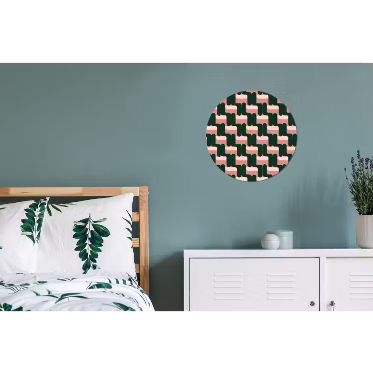 Vlechtpatroon - Groen - Roze - Geometrisch Wandcirkel aluminium klein 190 -slaapkamer