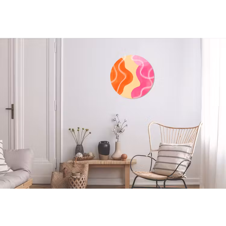 Abstract - Aquarel - Organisch - Oranje - Roze Wandcirkel aluminium klein -woonkamer