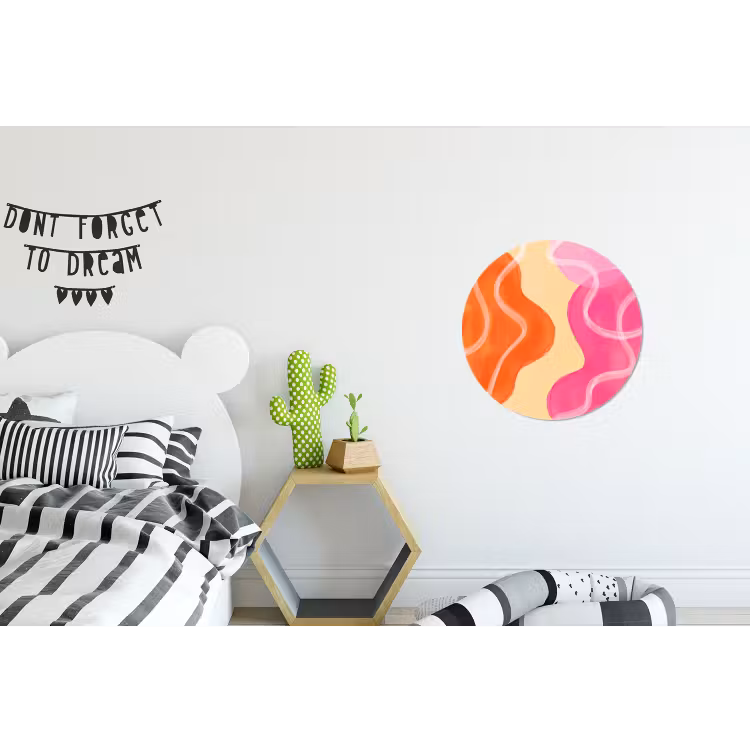 Abstract - Aquarel - Organisch - Oranje - Roze Wandcirkel aluminium klein -kinderkamer