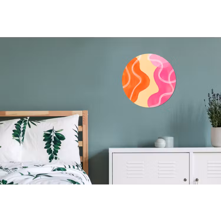 Abstract - Aquarel - Organisch - Oranje - Roze Wandcirkel aluminium klein -slaapkamer