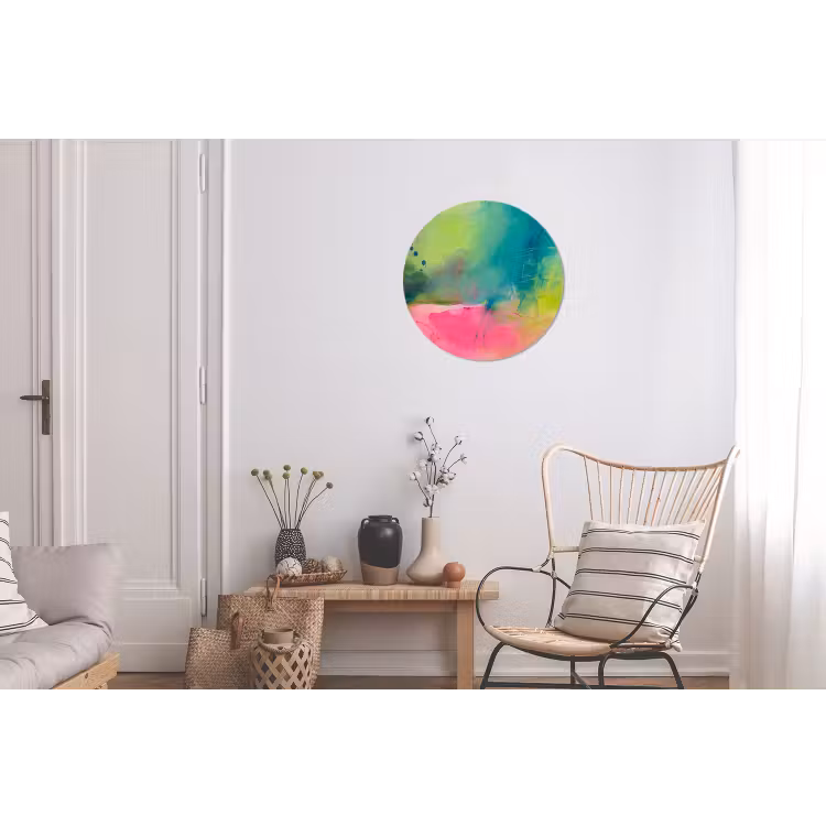 Abstract - Kleuren - Modern - Groen - Roze Wandcirkel aluminium klein -woonkamer