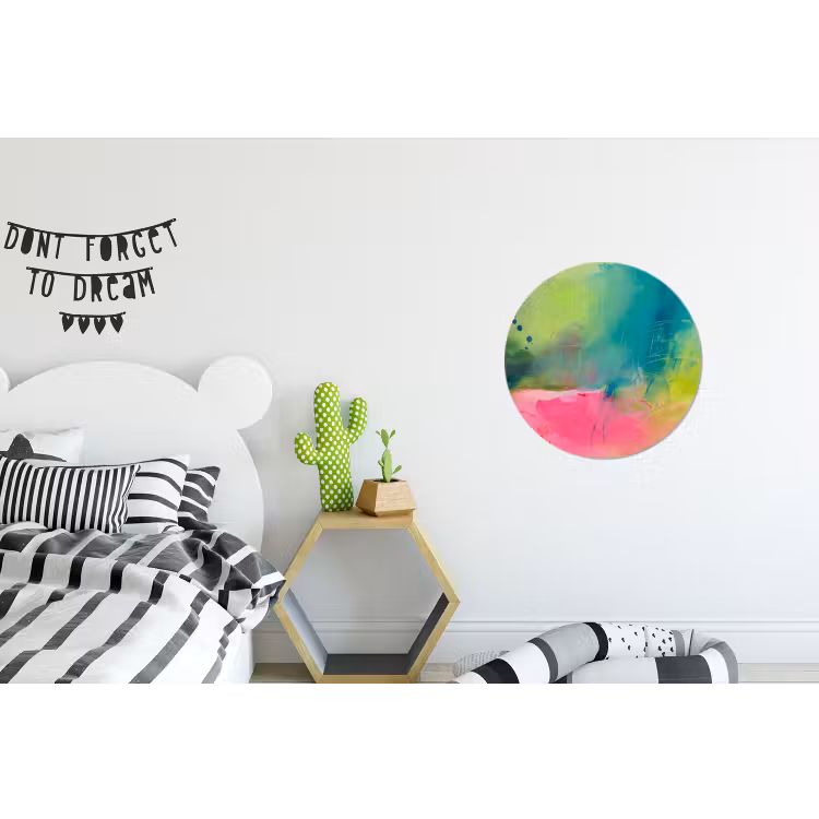 Abstract - Kleuren - Modern - Groen - Roze Wandcirkel aluminium klein -kinderkamer
