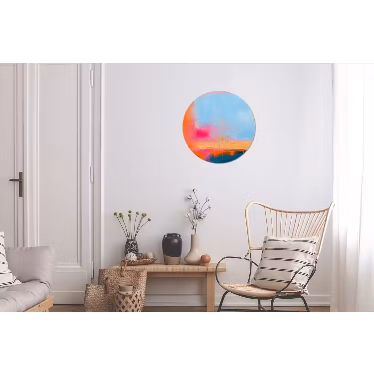 Abstract - Kleurvlakken - Modern - Oranje - Blauw Wandcirkel aluminium klein -woonkamer