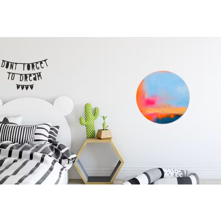 Abstract - Kleurvlakken - Modern - Oranje - Blauw Wandcirkel aluminium klein -kinderkamer