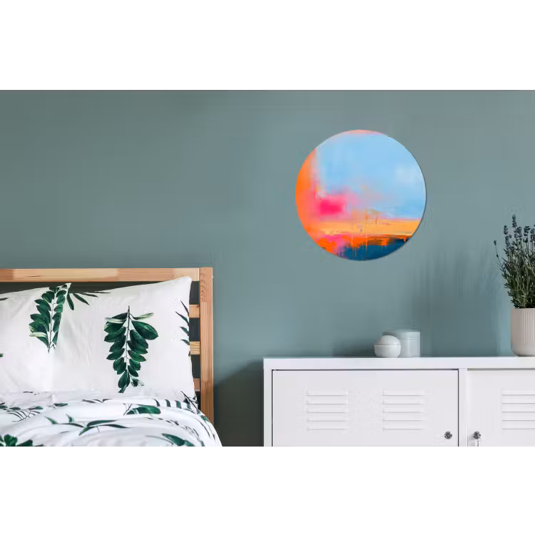 Abstract - Kleurvlakken - Modern - Oranje - Blauw Wandcirkel aluminium klein -slaapkamer
