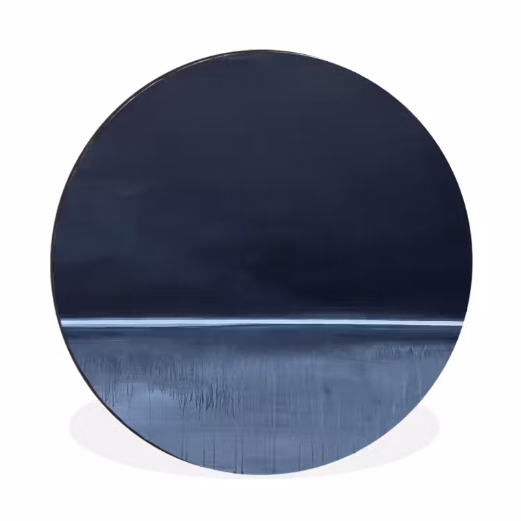 Abstract - Horizontale lijn - Minimalistisch - Donkerblauw - Kunst Wandcirkel aluminium klein -3d