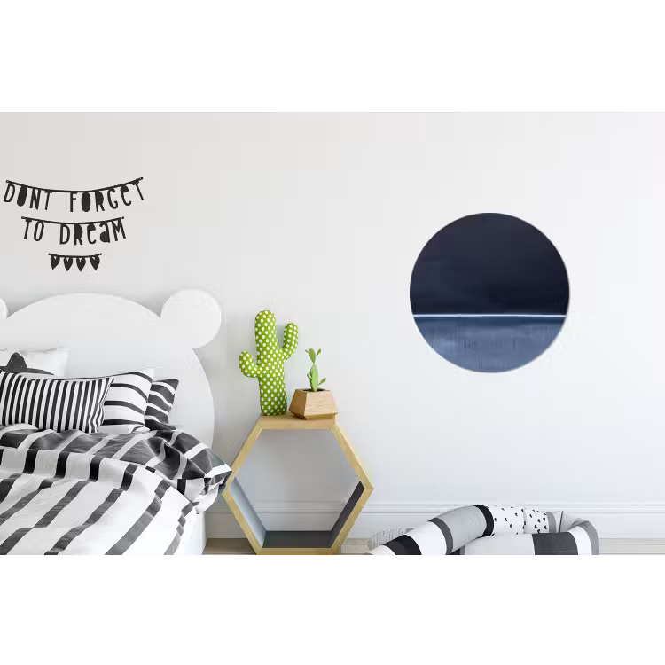 Abstract - Horizontale lijn - Minimalistisch - Donkerblauw - Kunst Wandcirkel aluminium klein -kinderkamer