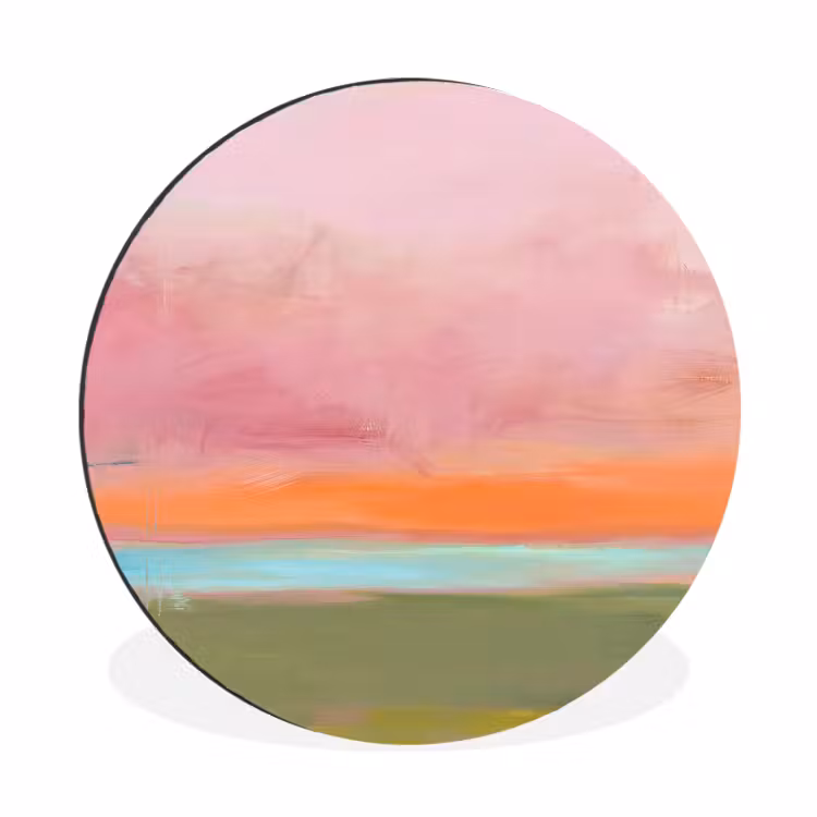 Abstract - Landschap - Modern - Roze - Oranje Wandcirkel aluminium klein -3d