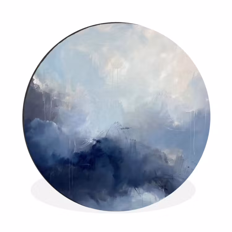 Abstract - Wolken - Modern - Blauw - Kunst Wandcirkel aluminium klein -3d
