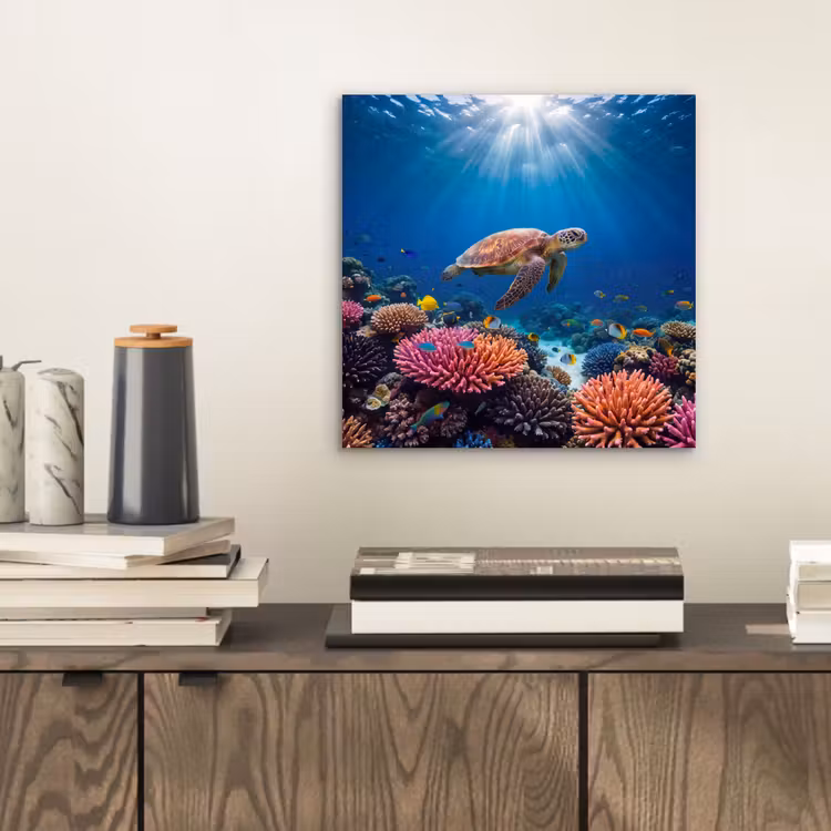 Schildpad - Koraalrif - Oceaan - Dieren - Blauw aluminium wit klein -sfeer1