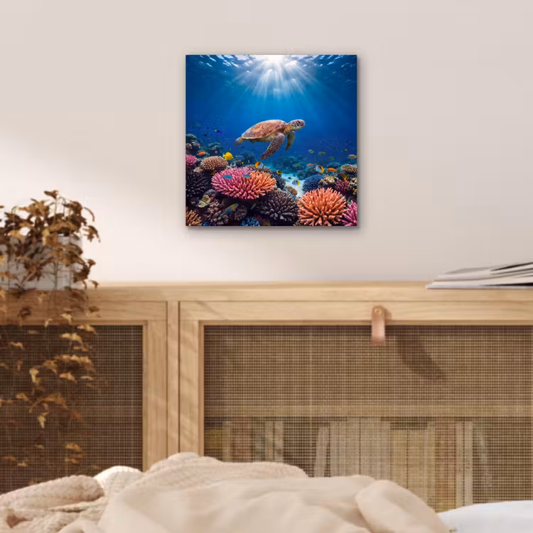 Schildpad - Koraalrif - Oceaan - Dieren - Blauw aluminium wit klein -sfeer3