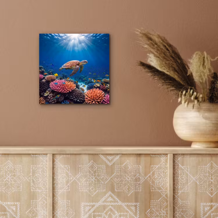 Schildpad - Koraalrif - Oceaan - Dieren - Blauw aluminium wit klein -sfeer4