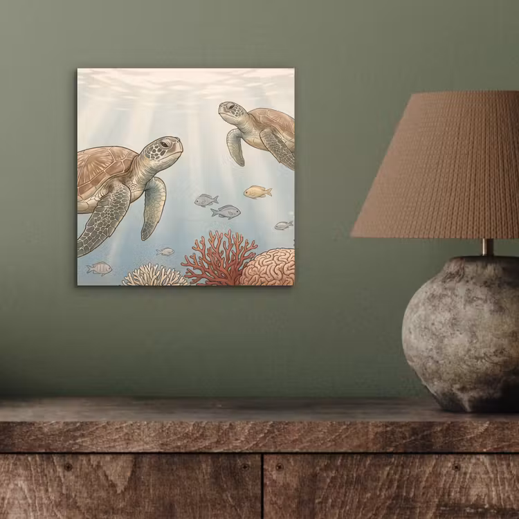 Schildpad - Onderwater - Natuur - Illustratie aluminium wit klein -sfeer2