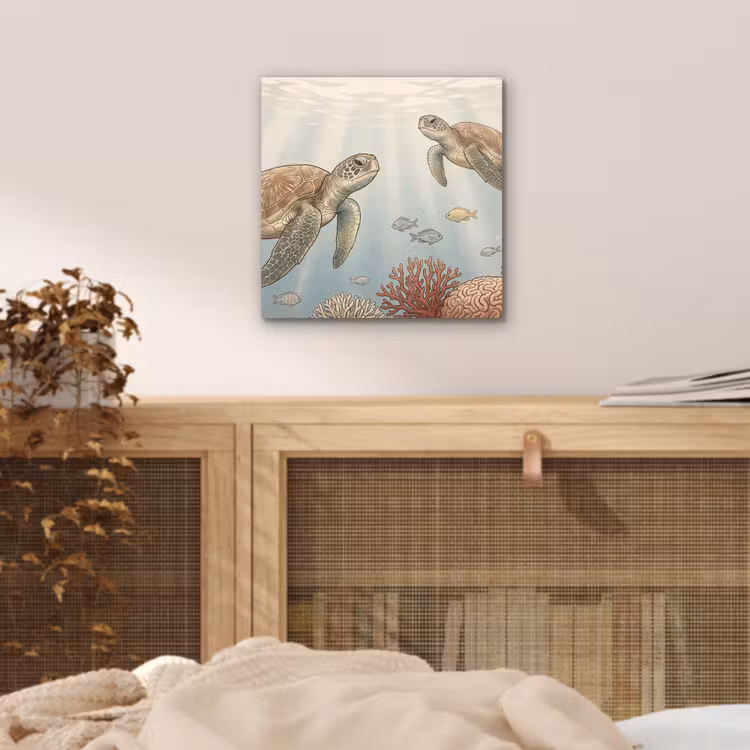 Schildpad - Onderwater - Natuur - Illustratie aluminium wit klein -sfeer3
