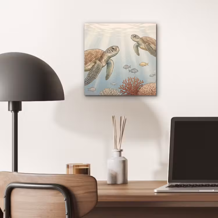 Schildpad - Onderwater - Natuur - Illustratie aluminium wit klein -sfeer5