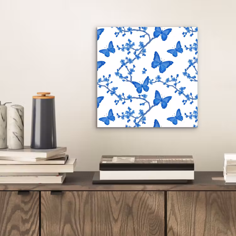 Vlinder - Bloemen - Blauw aluminium wit klein 46 -sfeer1