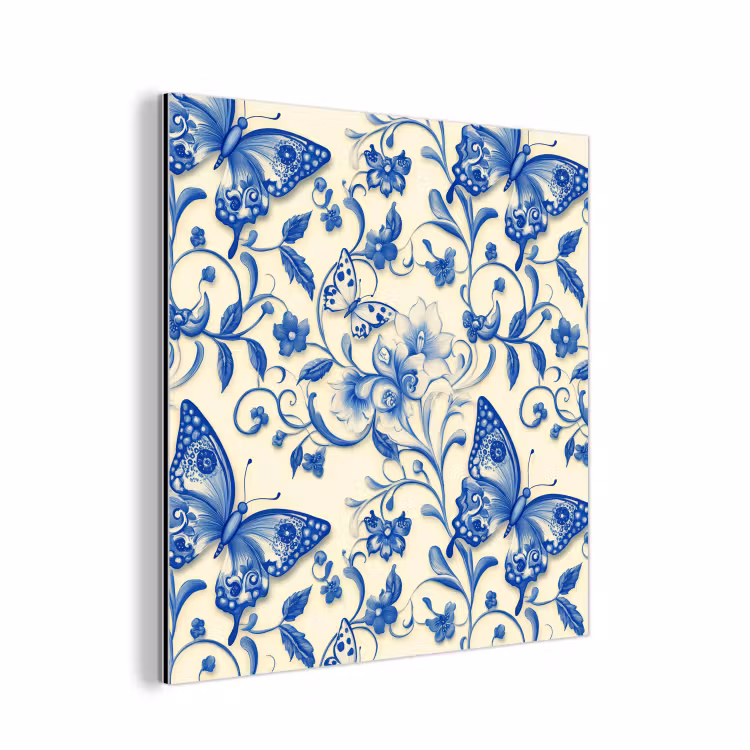 Vlinders - Bloemen - Blauw - Botanisch aluminium wit klein 46 -3d