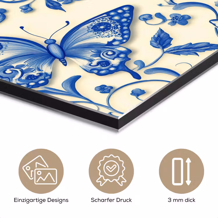 Vlinders - Bloemen - Blauw - Botanisch aluminium wit klein 46 -closeup_DE