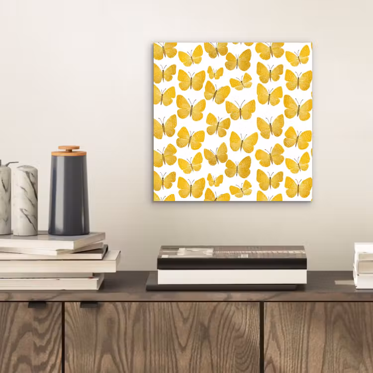 Vlinders - Botanisch - Illustratie - Geel - Wit aluminium wit klein 46 -sfeer1