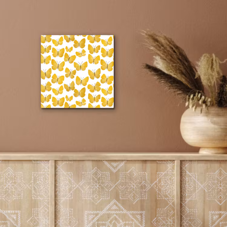 Vlinders - Botanisch - Illustratie - Geel - Wit aluminium wit klein 46 -sfeer4