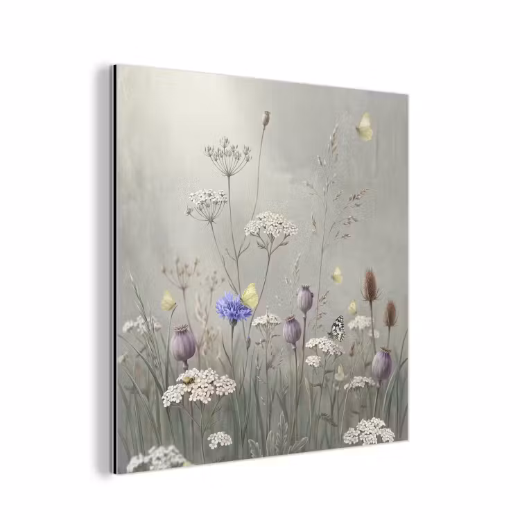 Vlinders - Wildbloemen - Illustratie - Kleurrijk aluminium wit klein -3d