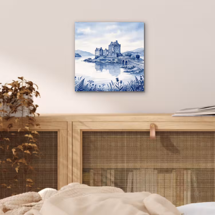 Schots - Kasteel - Blauw - Aquarel aluminium wit klein -sfeer3