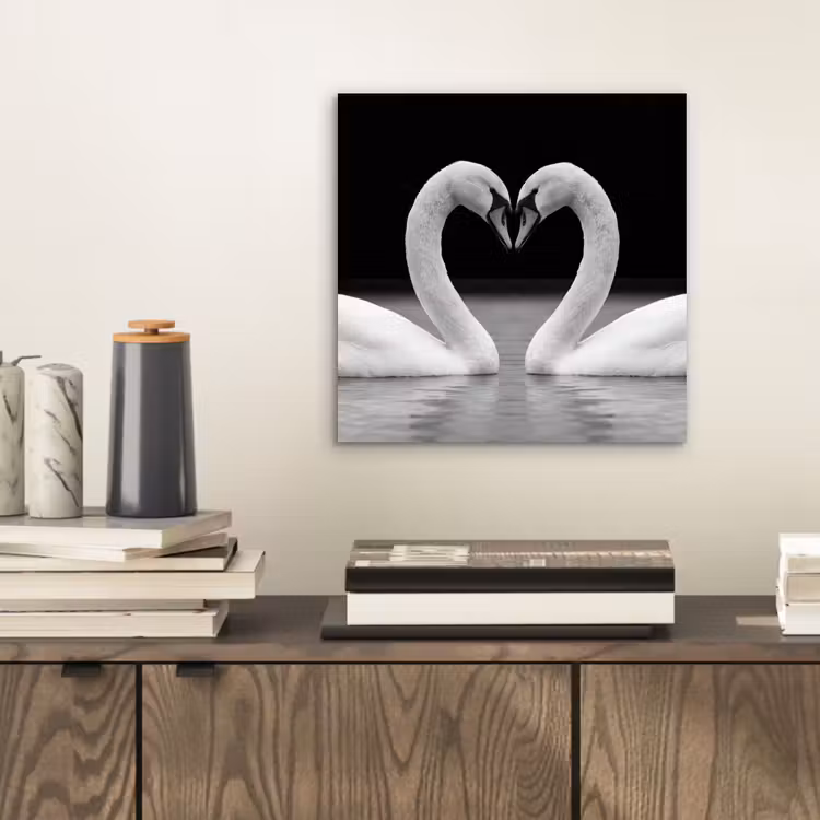 Zwanen - Hart - Zwart - Wit aluminium wit klein -sfeer1