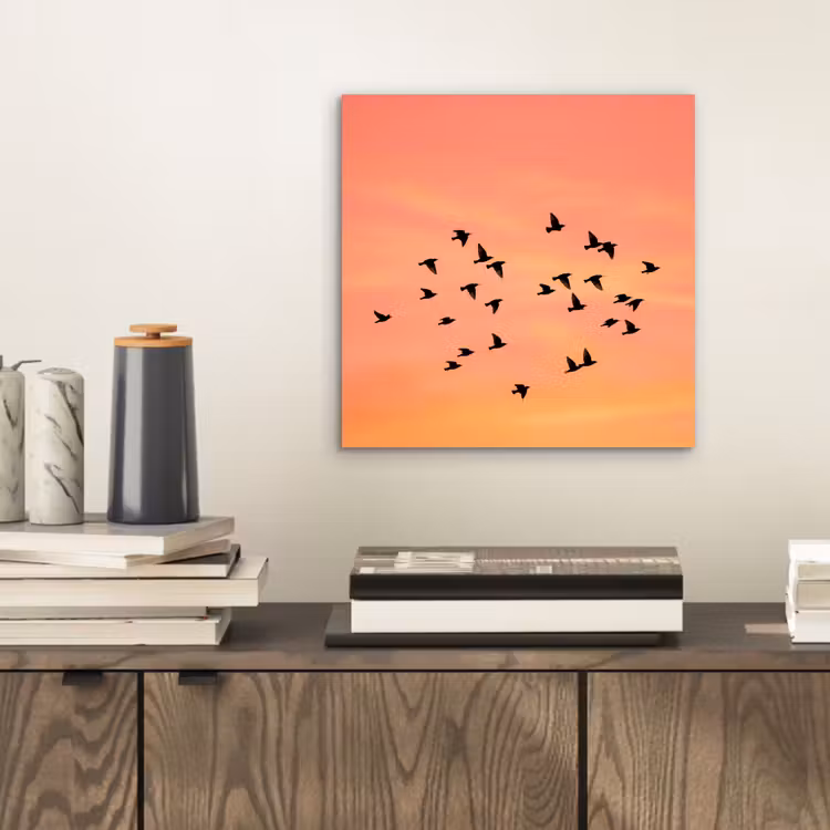 Zwerm - Vogels - Oranje aluminium wit klein -sfeer1