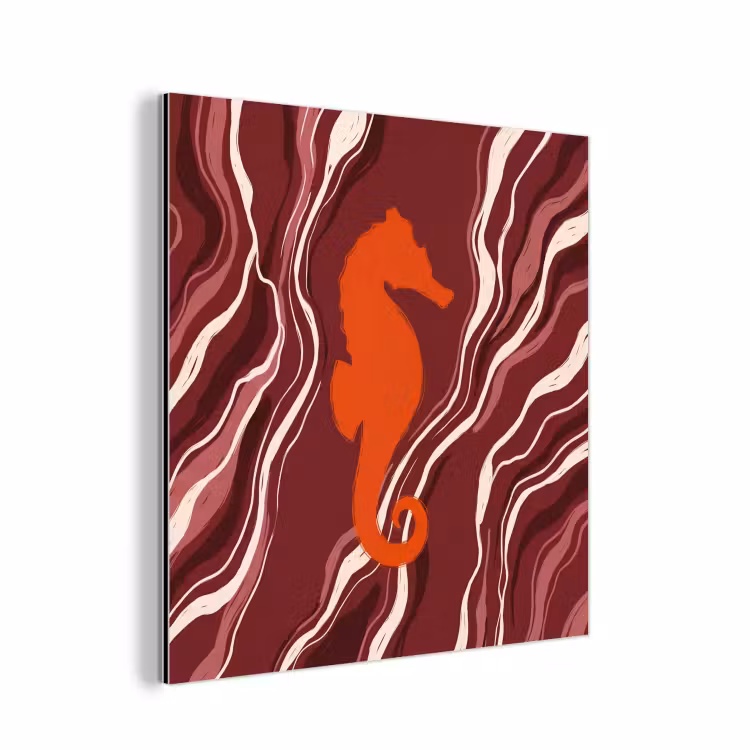 Zeepaardje - Golven - Zeeleven - Abstract - Oranje aluminium wit klein -3d