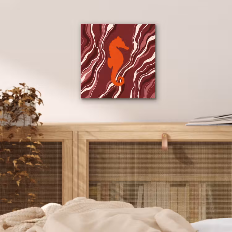 Zeepaardje - Golven - Zeeleven - Abstract - Oranje aluminium wit klein -sfeer3