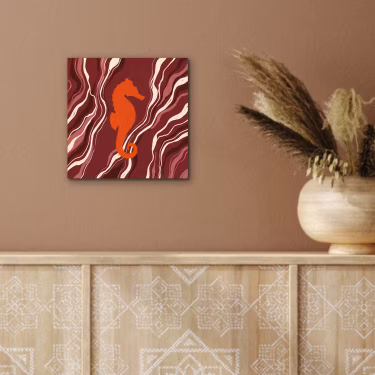 Zeepaardje - Golven - Zeeleven - Abstract - Oranje aluminium wit klein -sfeer4