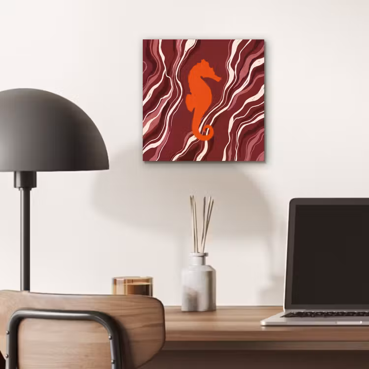 Zeepaardje - Golven - Zeeleven - Abstract - Oranje aluminium wit klein -sfeer5